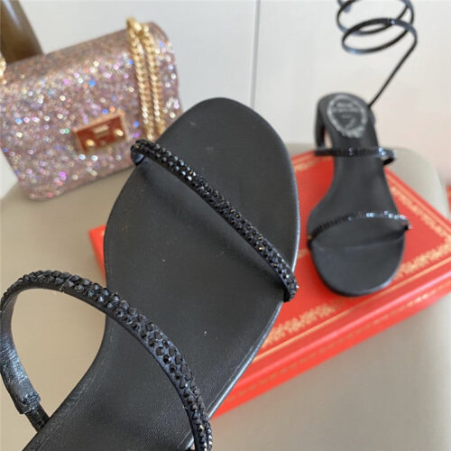 High Quality Luxury Rene Caovilla Satin Snake-Coil Sandals Black product detail