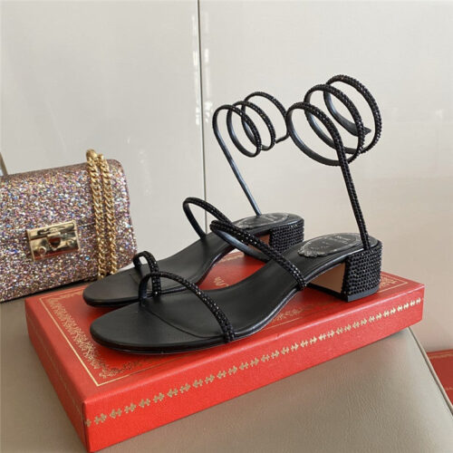 High Quality Luxury Rene Caovilla Satin Snake-Coil Sandals Black
