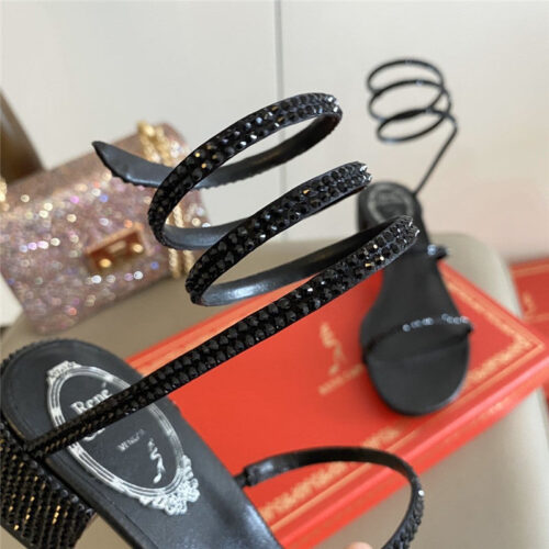 High Quality Luxury Rene Caovilla Satin Snake-Coil Sandals Black product detail