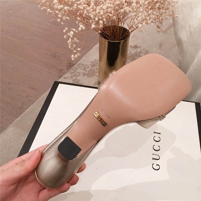 High Quality Luxury Gucci Heels Slippers Silver product detail