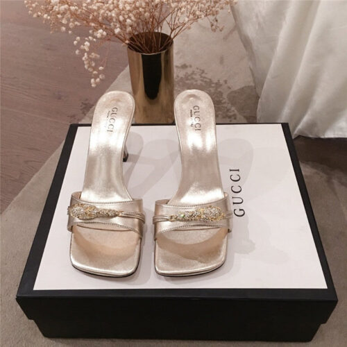 High Quality Luxury Gucci Heels Slippers Silver product detail