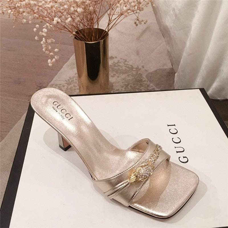 High Quality Luxury Gucci Heels Slippers Silver product detail