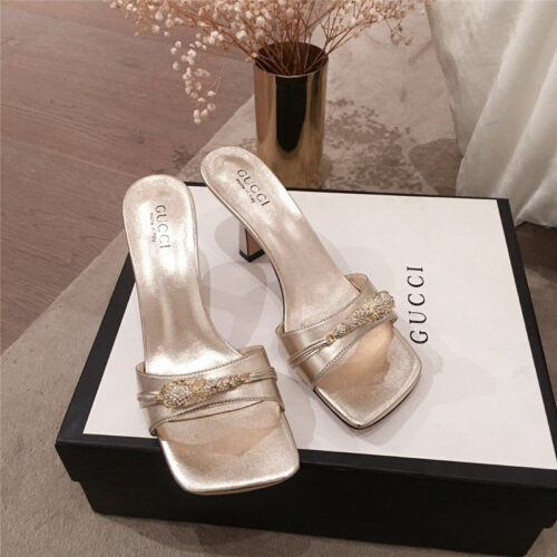High Quality Luxury Gucci Heels Slippers Silver product detail