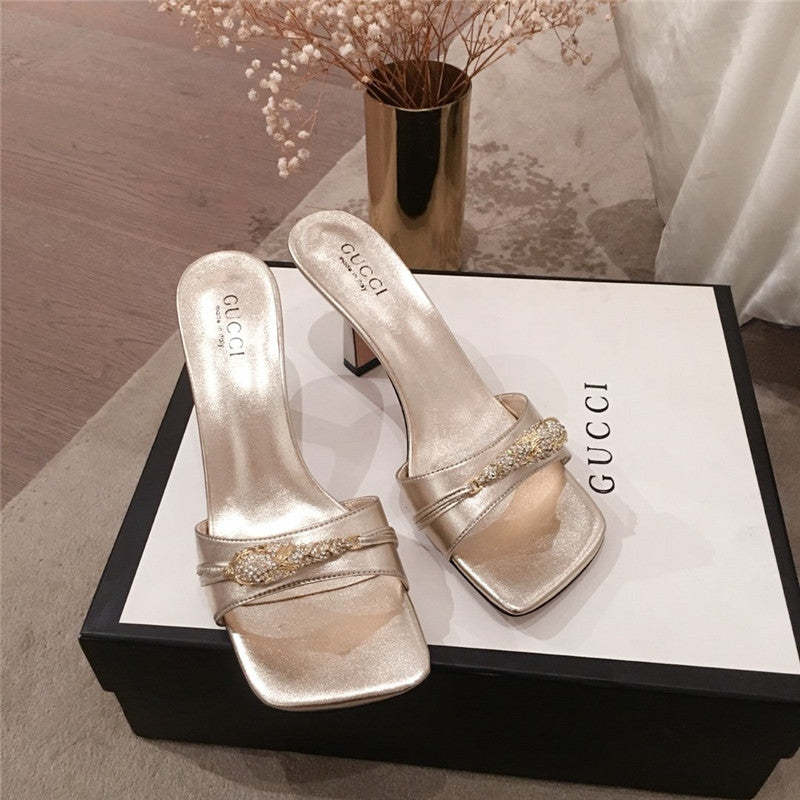 High Quality Luxury Gucci Heels Slippers Silver product detail