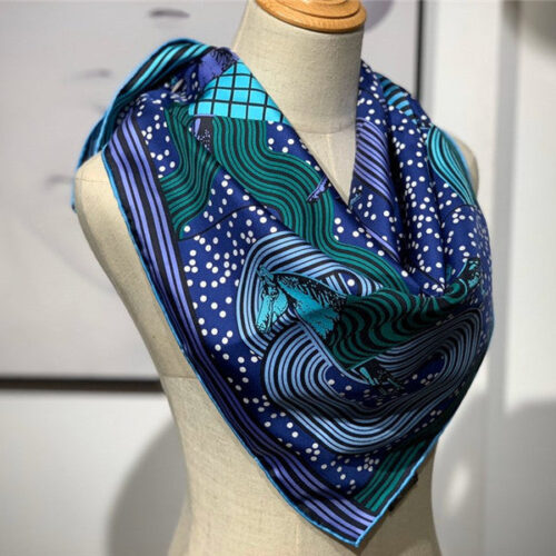 High Quality Luxury Hermes Silk Scarf Blue alternate view