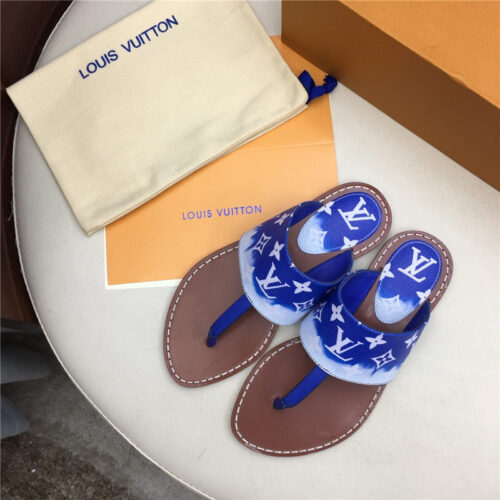 High Quality Luxury LV Louis Vuitton Flat Sandals Blue