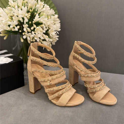 High Quality Luxury Chanel Heels Roman Sandals Apricot alternate view