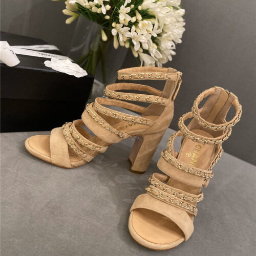 High Quality Luxury Chanel Heels Roman Sandals Apricot product detail