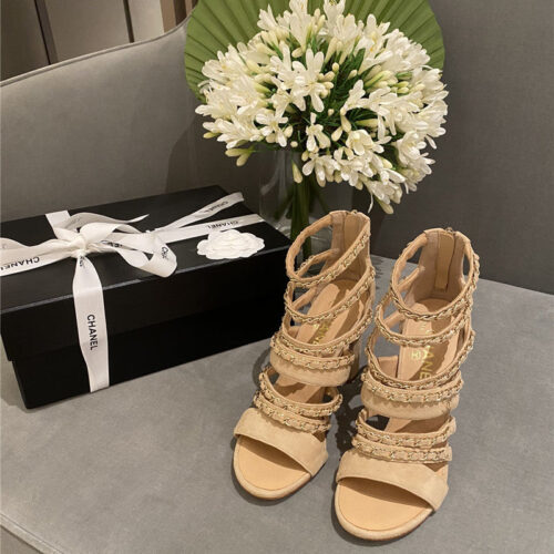 High Quality Luxury Chanel Heels Roman Sandals Apricot product detail