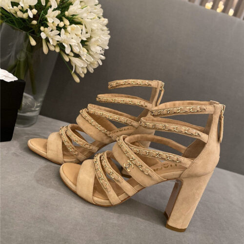 High Quality Luxury Chanel Heels Roman Sandals Apricot product detail