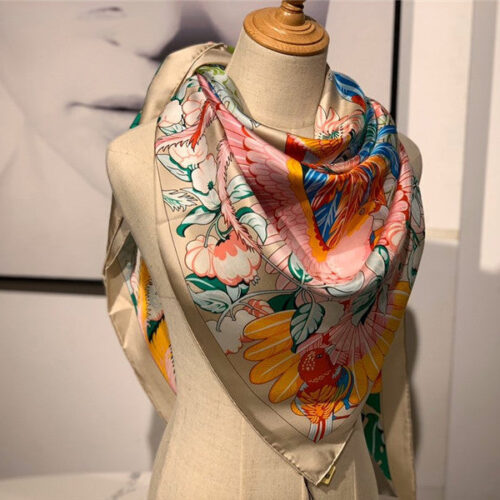 High Quality Luxury Hermes Ladies Summer Silk Scarf Milk Color alternate view