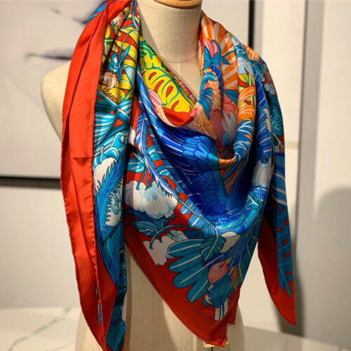 High Quality Luxury Hermes Ladies Summer Silk Scarf Red alternate view