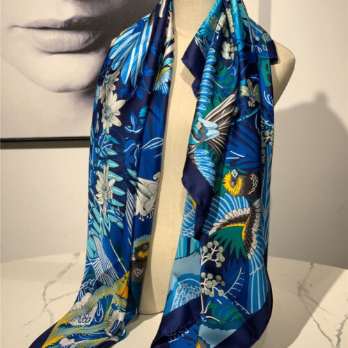 High Quality Luxury Hermes Ladies Summer Silk Scarf Dark Blue
