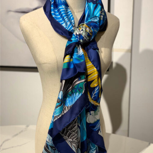High Quality Luxury Hermes Ladies Summer Silk Scarf Dark Blue product detail