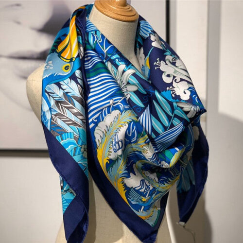 High Quality Luxury Hermes Ladies Summer Silk Scarf Dark Blue alternate view