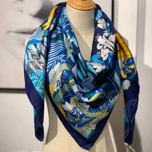 High Quality Luxury Hermes Ladies Summer Silk Scarf Dark Blue product detail