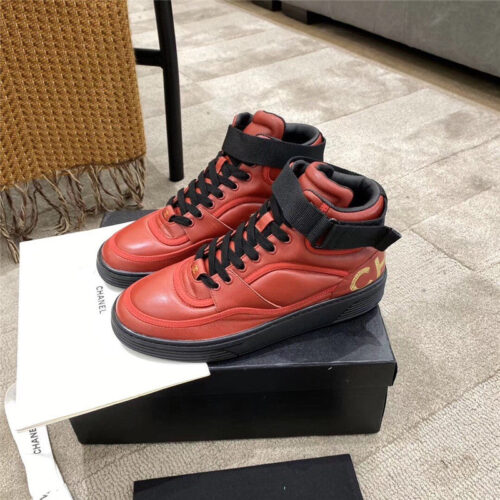 High Quality Luxury Chanel Gold Sneakers Red