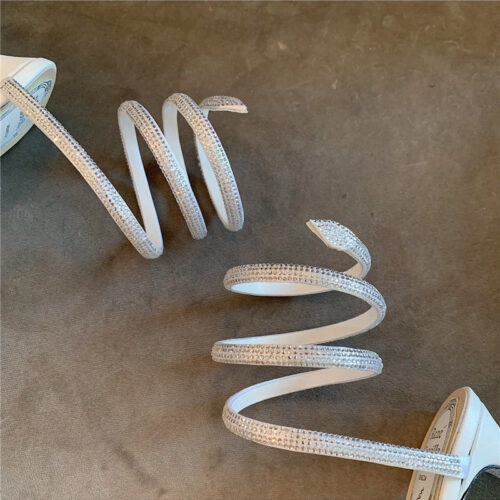High Quality Luxury Rene Caovilla Satin Snake-Coil Heels Sandals product detail