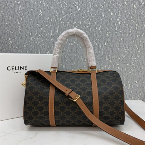 High Quality Luxury Celine Boston Bag In Triomphe Canvas