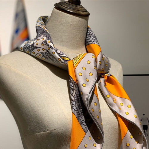 High Quality Luxury Hermes "Noble Saddle" Silk Scarf Orange