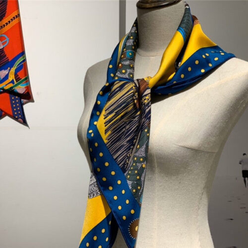 High Quality Luxury Hermes "Noble Saddle" Silk Scarf Yellow