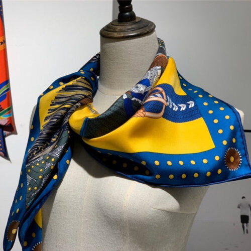 High Quality Luxury Hermes “Noble Saddle” Silk Scarf Yellow alternate view