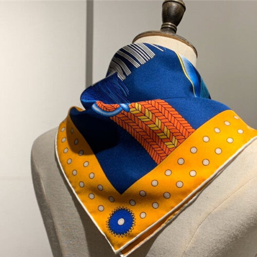 High Quality Luxury Hermes “Noble Saddle” Blue Silk Scarf product detail