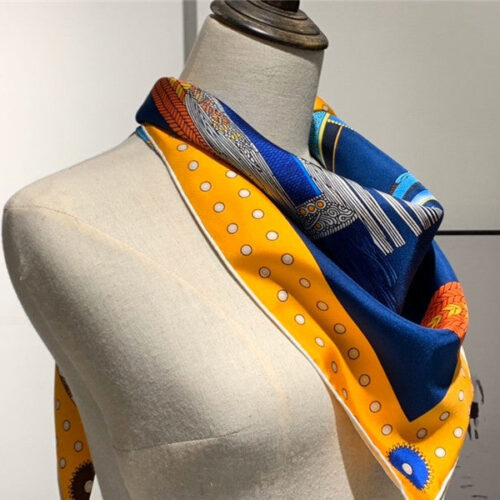 High Quality Luxury Hermes “Noble Saddle” Blue Silk Scarf alternate view