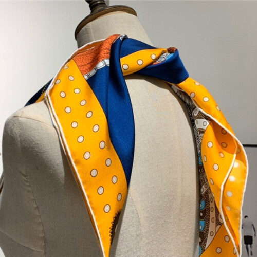 High Quality Luxury Hermes “Noble Saddle” Blue Silk Scarf product detail