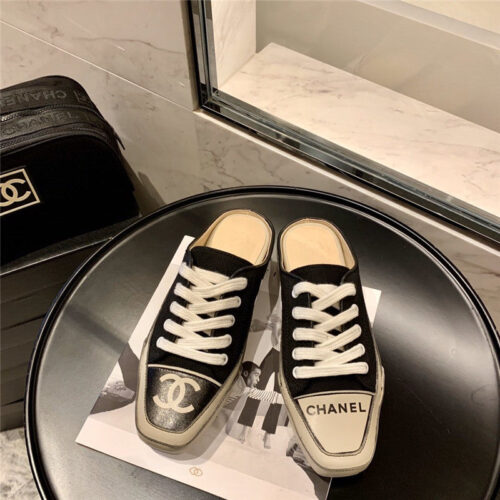 High Quality Luxury Chanel Canvas Slippers Women