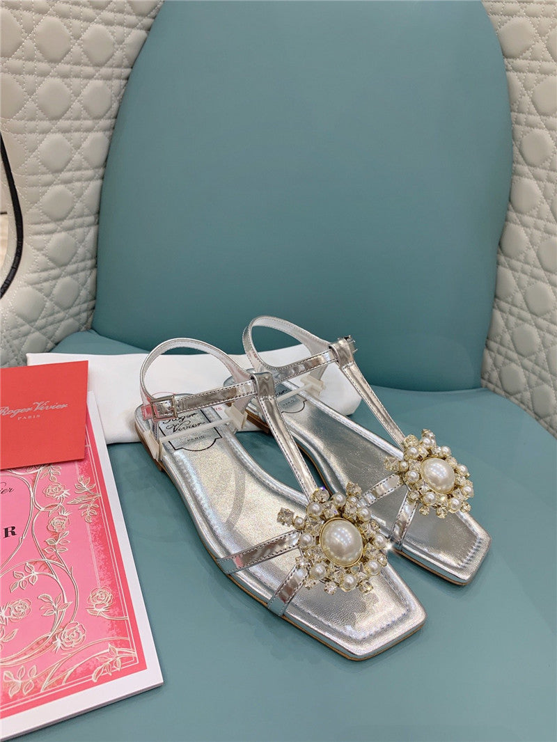 High Quality Luxury Roger Vivier Ss Pearl Rhinestone Sandals – Style 08116
