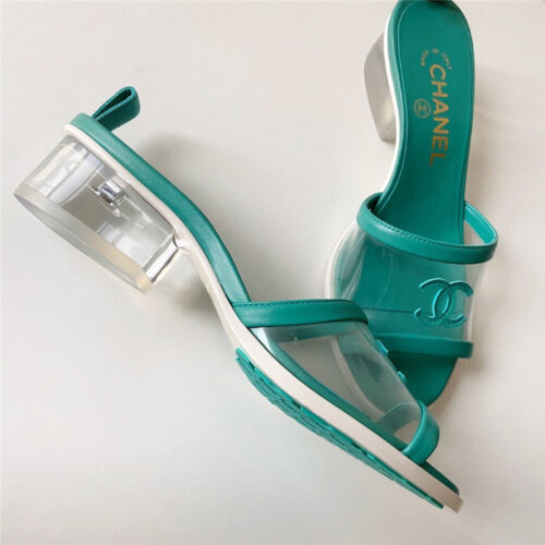 High Quality Luxury Chanel Pvc Crystal Sandals Green