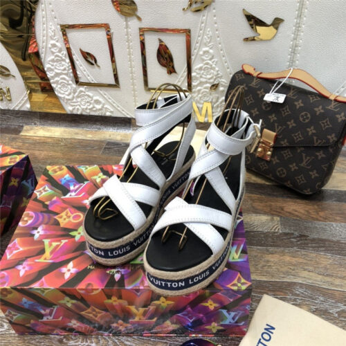 High Quality Luxury LV Platform Sandals White
