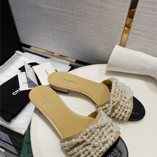 High Quality Luxury Chanel Pearl Slippers Shoes Fake Shoes – Style 55334