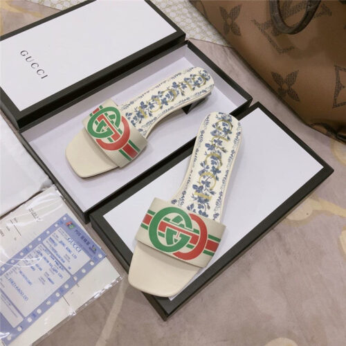 High Quality Luxury Gucci Flip Flops Women White