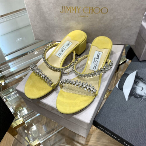 High Quality Luxury Jimmy Choo Rhinestone Low Heel Sandals – Style 34327