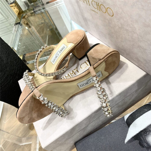High Quality Luxury Jimmy Choo Rhinestone Low Heel Sandals product detail