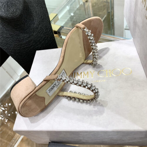 High Quality Luxury Jimmy Choo Rhinestone Low Heel Sandals product detail