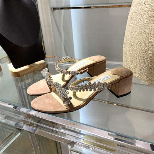 High Quality Luxury Jimmy Choo Rhinestone Low Heel Sandals product detail