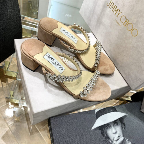 High Quality Luxury Jimmy Choo Rhinestone Low Heel Sandals alternate view
