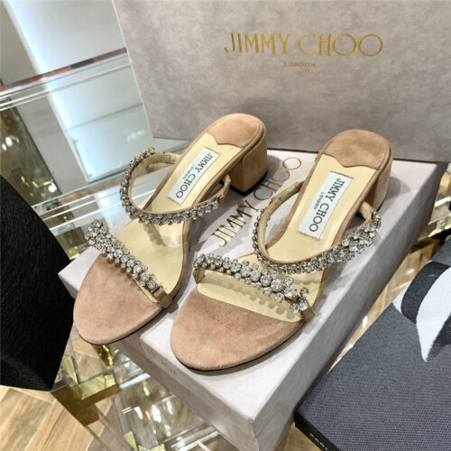 High Quality Luxury Jimmy Choo Rhinestone Low Heel Sandals