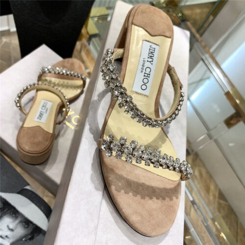 High Quality Luxury Jimmy Choo Rhinestone Low Heel Sandals product detail