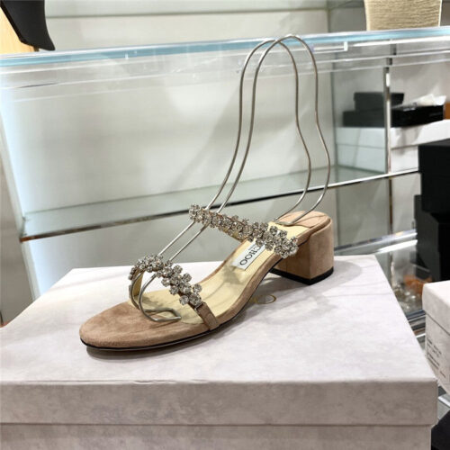 High Quality Luxury Jimmy Choo Rhinestone Low Heel Sandals product detail