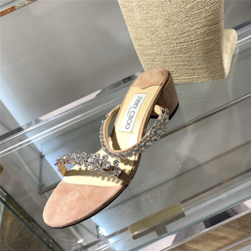 High Quality Luxury Jimmy Choo Rhinestone Low Heel Sandals product detail