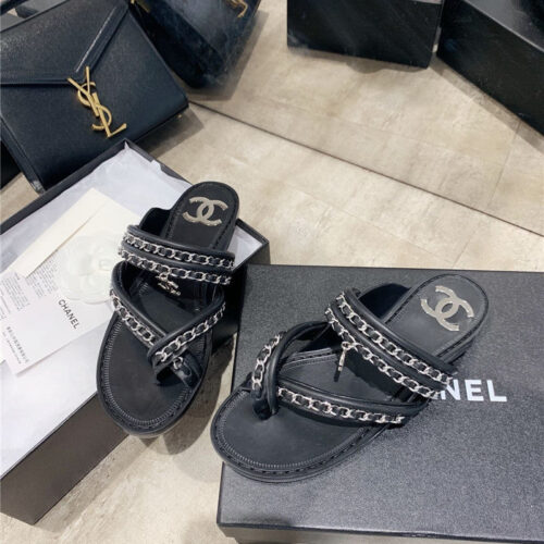 High Quality Luxury Chanel Cc Flip Flops Black