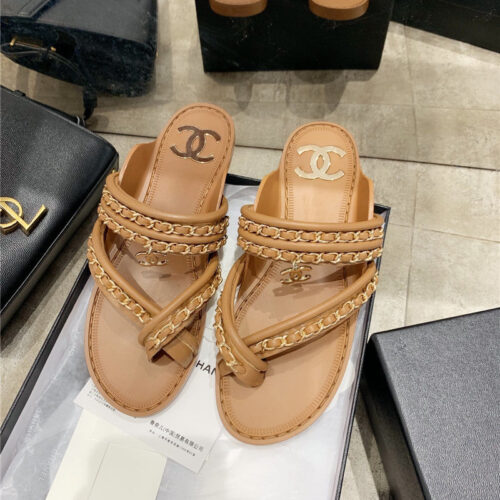 High Quality Luxury Chanel Cc Flip Flops Brown product detail