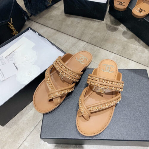 High Quality Luxury Chanel Cc Flip Flops Brown
