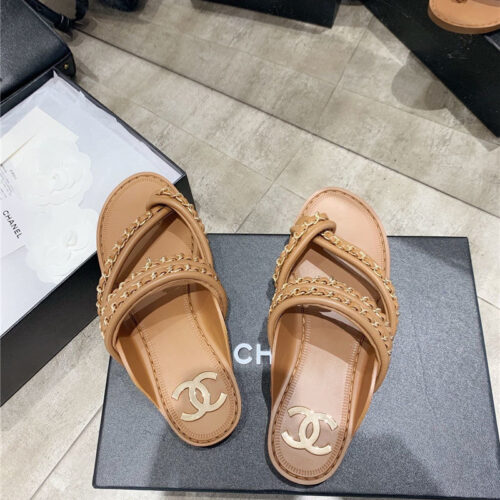 High Quality Luxury Chanel Cc Flip Flops Brown alternate view