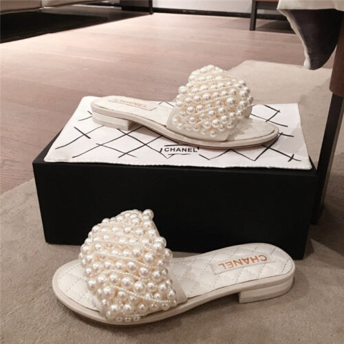 High Quality Luxury Chanel Sandals With Pearls White alternate view
