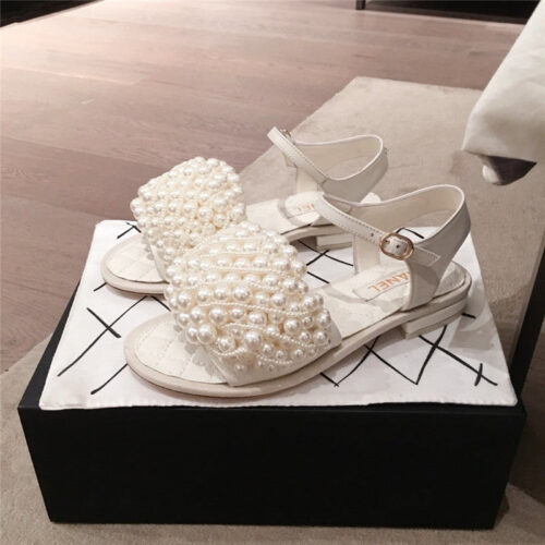 High Quality Luxury Chanel Pearls Sandals White